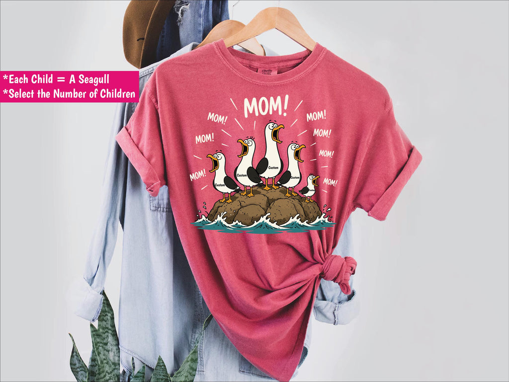 Comfort Colors Custom Seagull Mom Tshirt, Pearsonalized Kids Name Shirt, Funny Mothers Day Gift,PIC960