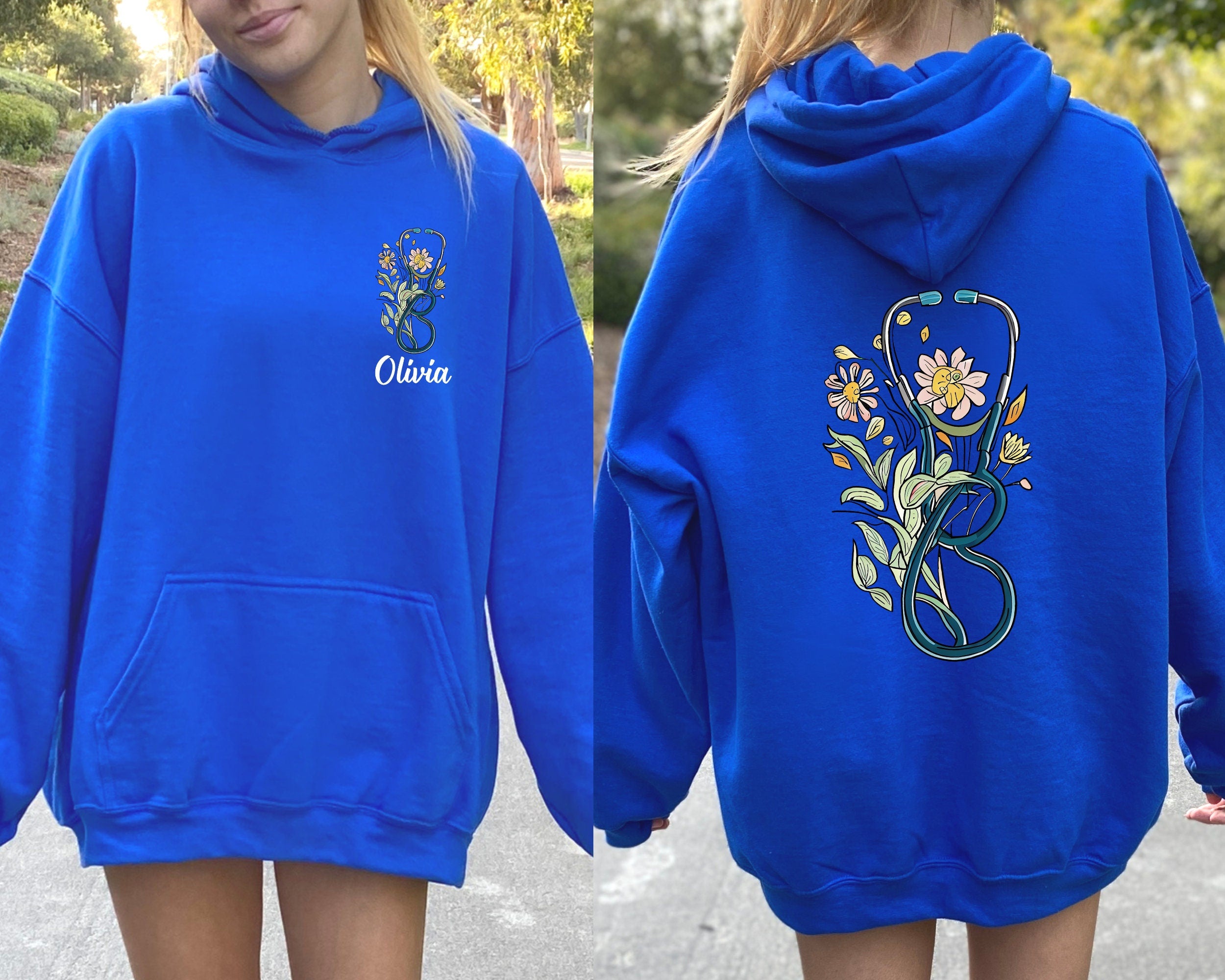 Custom Floral Stethoscope Sweatshirt, Doctor or Nurse Tshirts, Women's Nursing School Hoodie, Floral Nurse Shirt, Nurse Graduation Gift,
