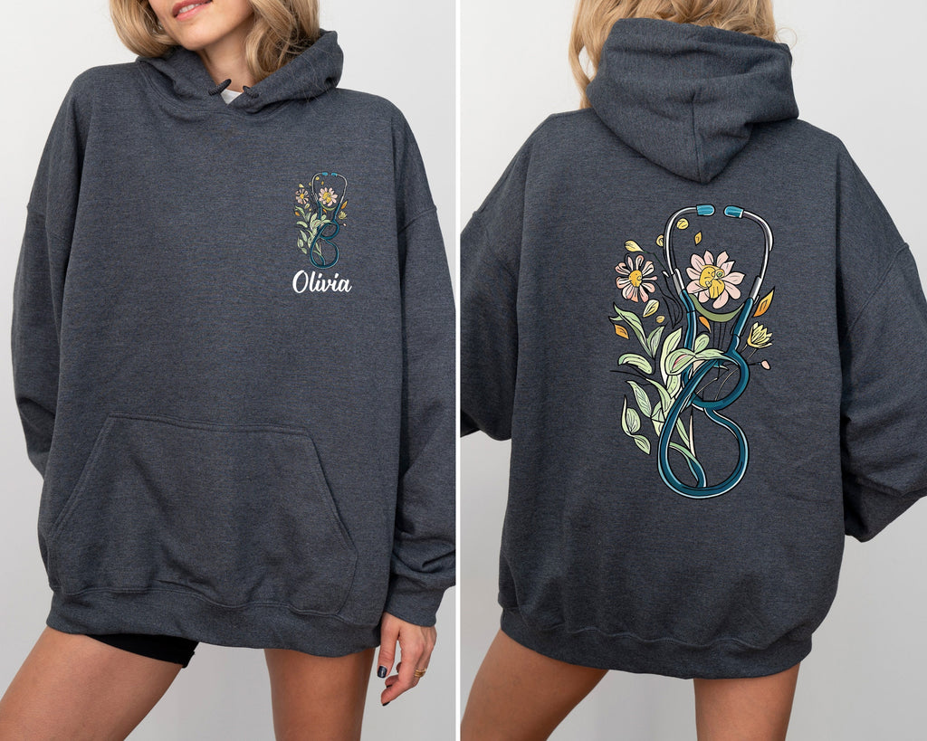 Custom Floral Stethoscope Sweatshirt, Doctor or Nurse Tshirts, Women's Nursing School Hoodie, Floral Nurse Shirt, Nurse Graduation Gift,