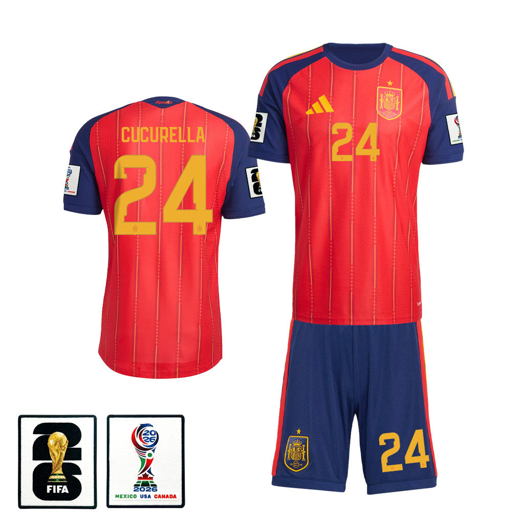 Marc Cucurella 24 Spain 2026 Home Men Jersey & Shorts Set – Red