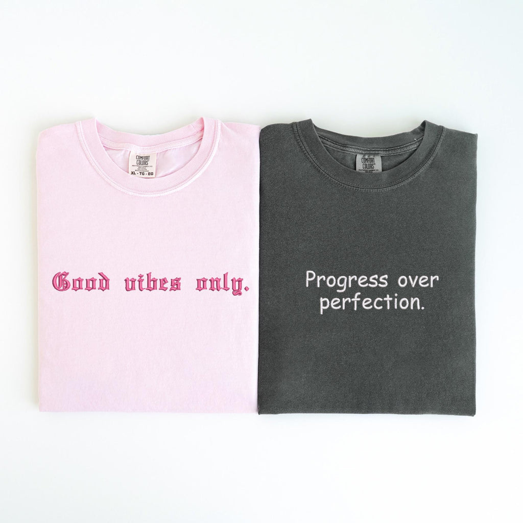 Custom Embroidered Comfort Colors Tshirt, Personalized Embroidered Shirt, Minimalistic Your Text Tee, Varsity Embroidery Outfit, Mothers day