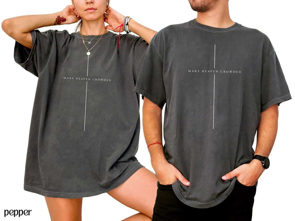 Make Heaven Crowded Christian Tshirt, Minimalist Cross Crewneck Shirt, Trendy Mens Womens Faith Apparel, Baptism Gift