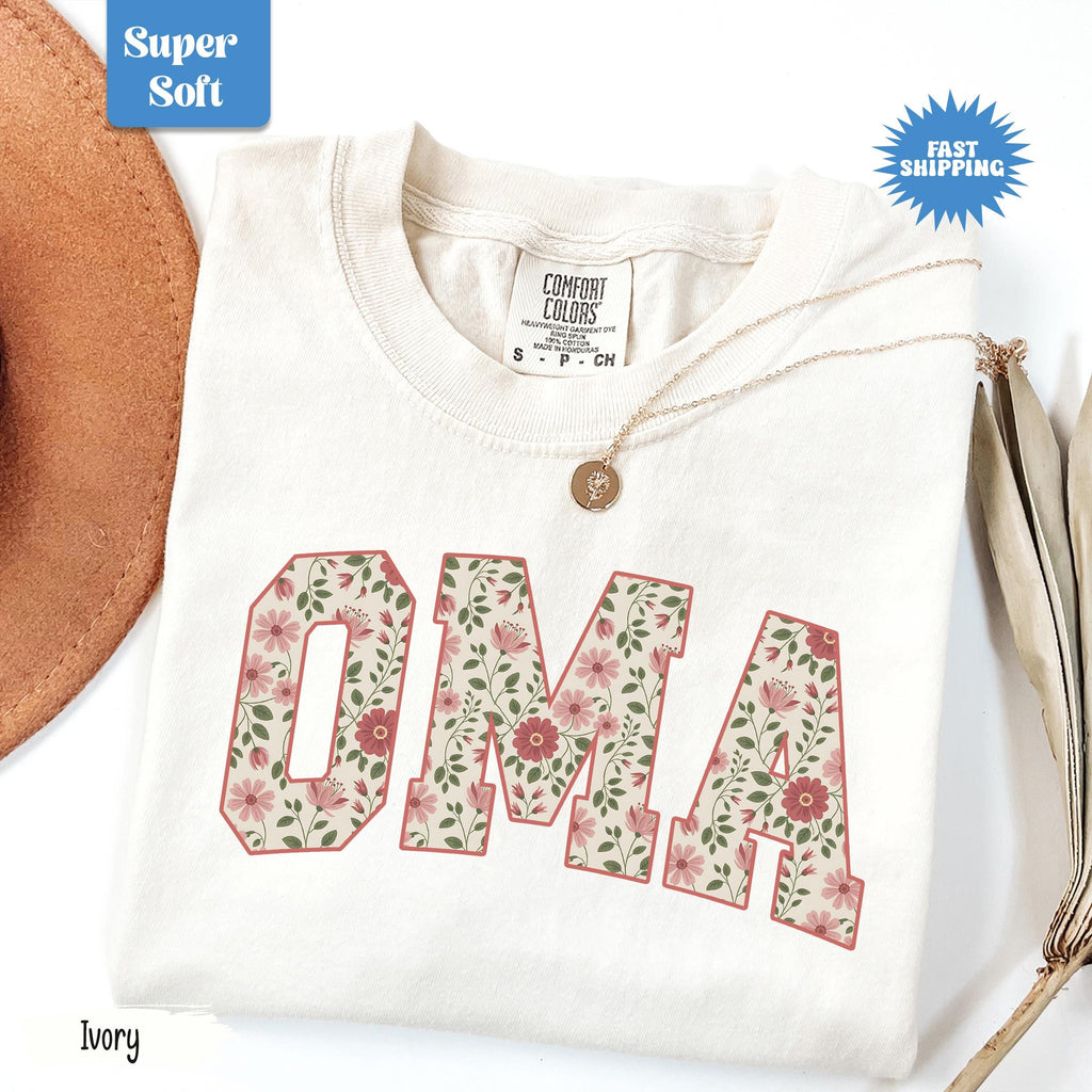 Comfort Colors Oma Shirt, Floral Oma Tshirt, Mother's Day Gift, Trendy Grandma T-shirt, New Grandma Gift, Pregnancy Reveal Gift for New Oma