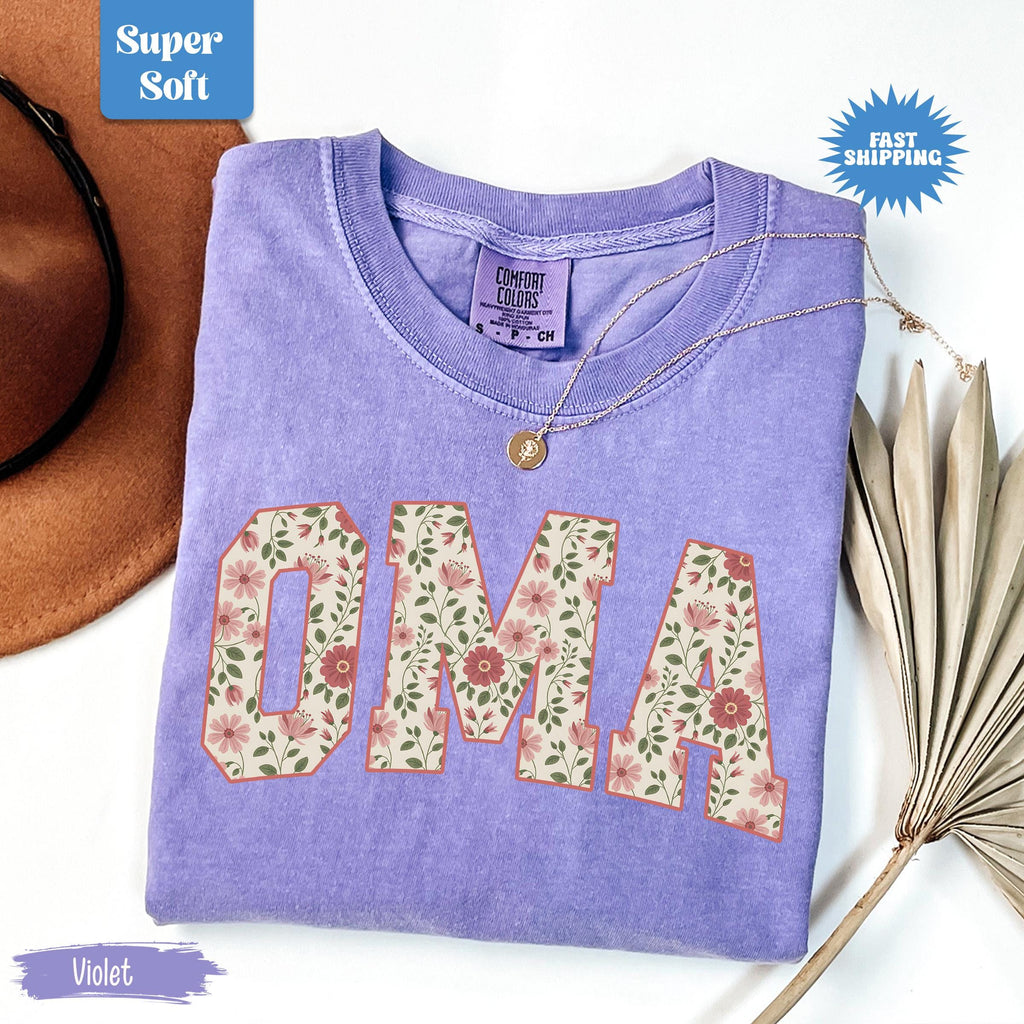 Comfort Colors Oma Shirt, Floral Oma Tshirt, Mother's Day Gift, Trendy Grandma T-shirt, New Grandma Gift, Pregnancy Reveal Gift for New Oma