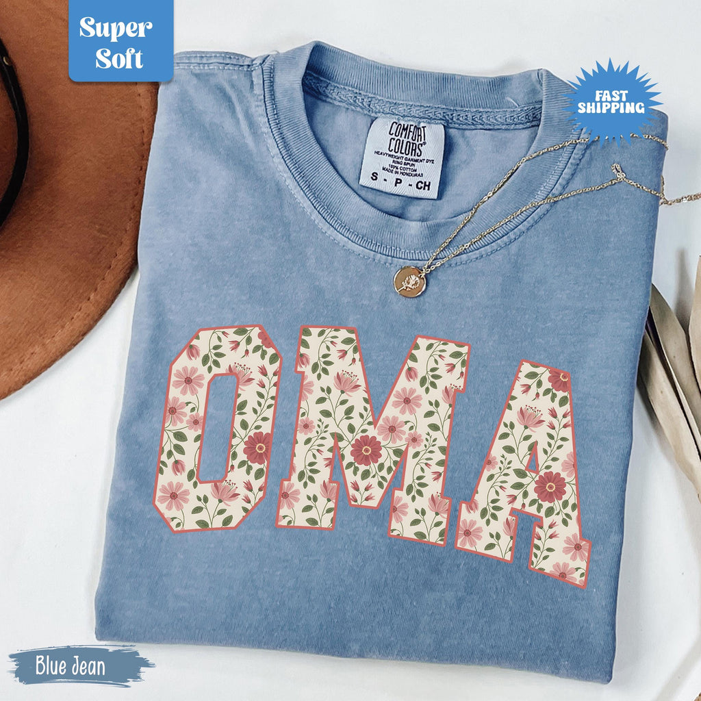 Comfort Colors Oma Shirt, Floral Oma Tshirt, Mother's Day Gift, Trendy Grandma T-shirt, New Grandma Gift, Pregnancy Reveal Gift for New Oma