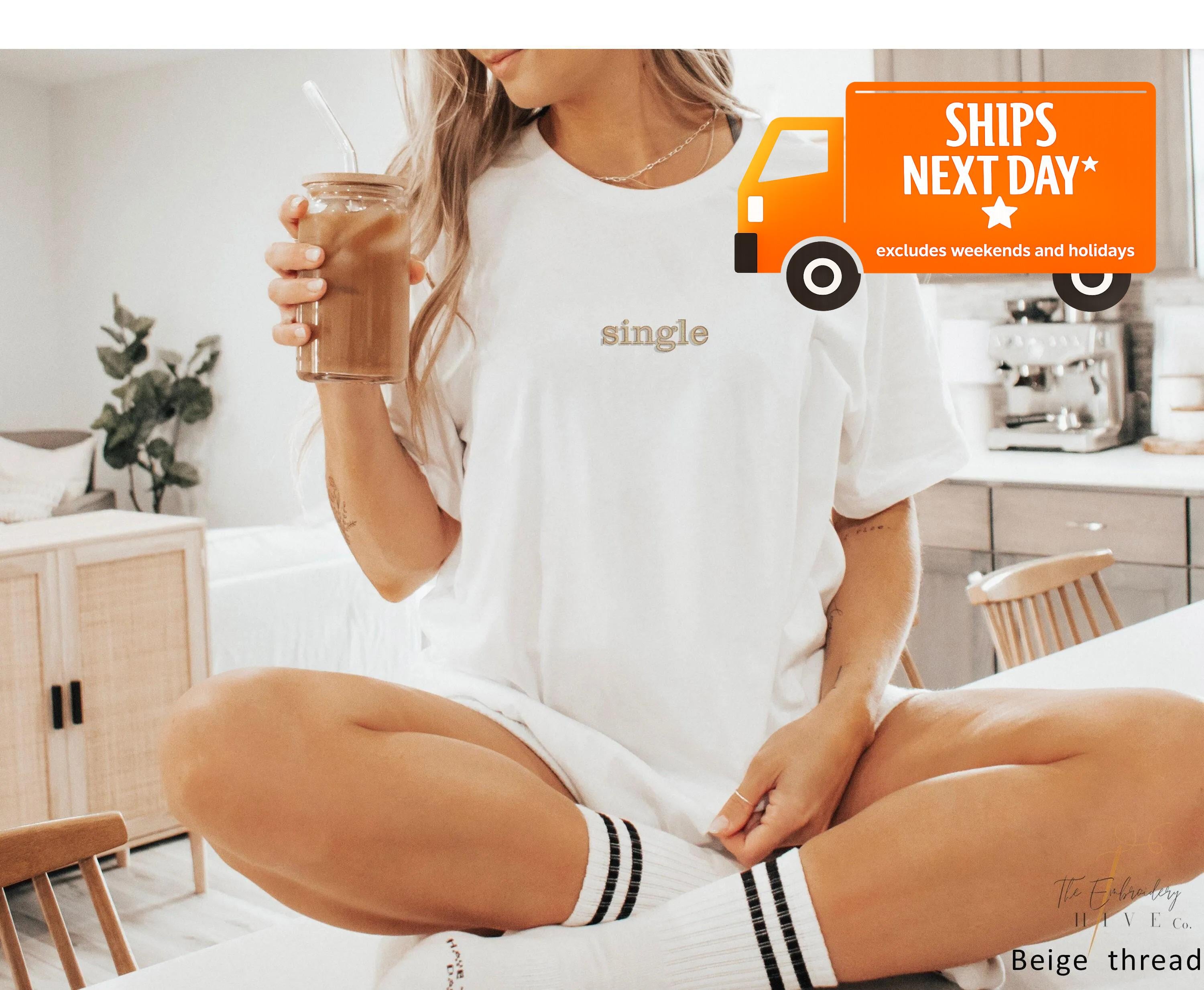 Embroidered Shirt, Single Embroidered Tshirt, Custom Embroidered Tee, Single Shirt, Funny Shirt Women, Men, Center Front Design, L247