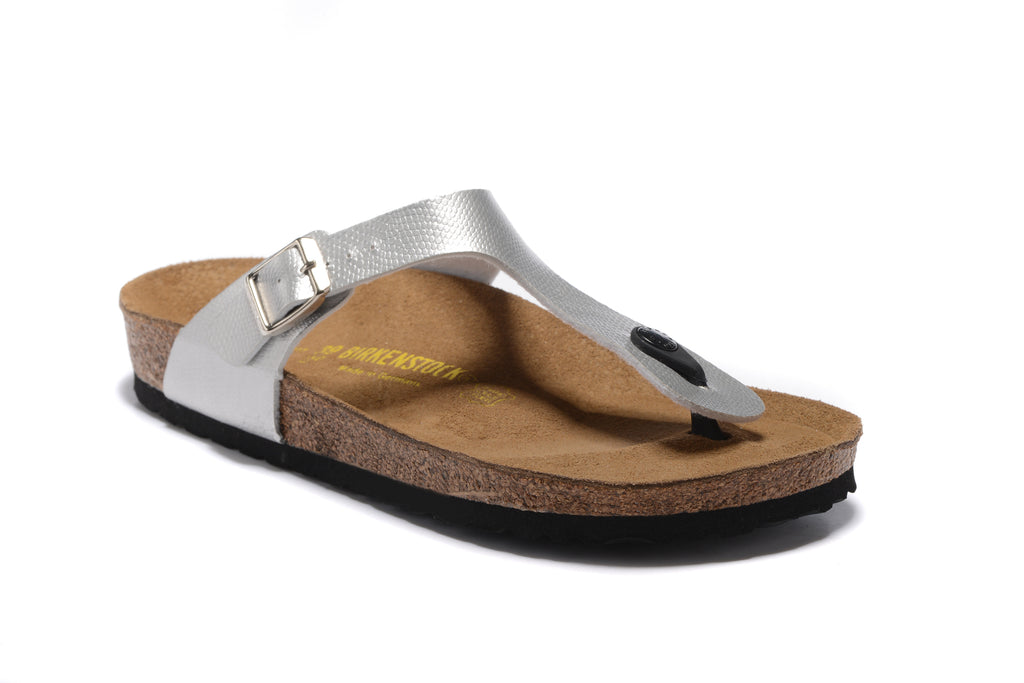 Birkenstock Gizeh Birko-Flor Unisex Toe Post Silver Sandals