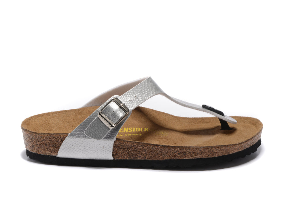 Birkenstock Gizeh Birko-Flor Unisex Toe Post Silver Sandals