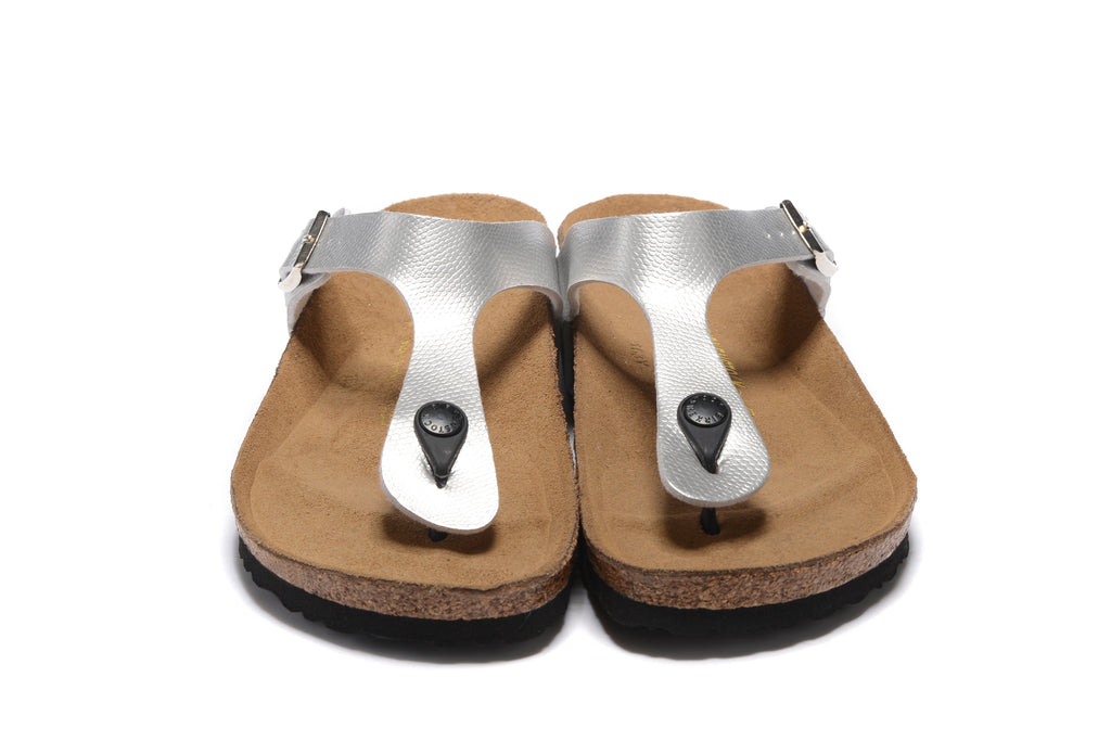 Birkenstock Gizeh Birko-Flor Unisex Toe Post Silver Sandals