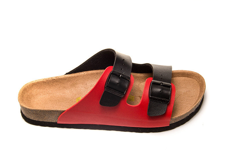 Birkenstock Arizona Red & Black Two-Tone Birko-Flor
