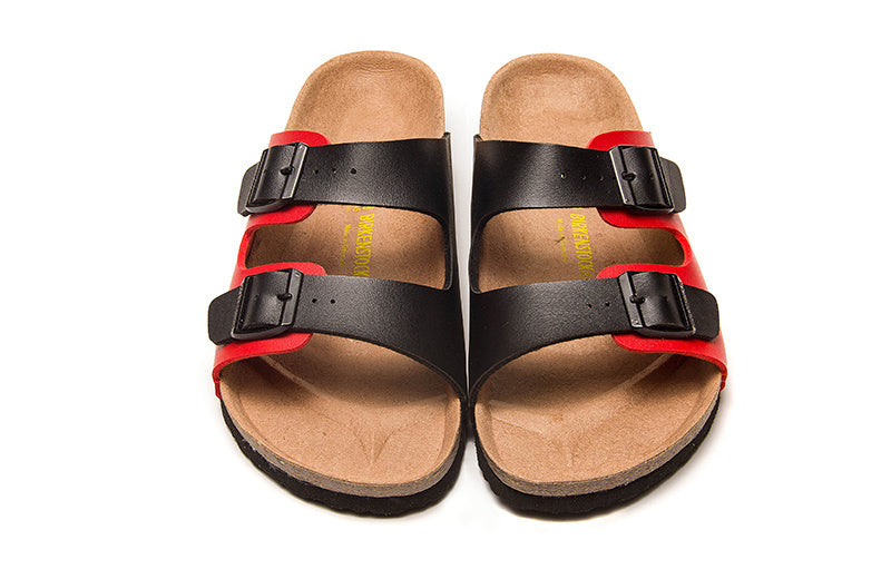Birkenstock Arizona Red & Black Two-Tone Birko-Flor