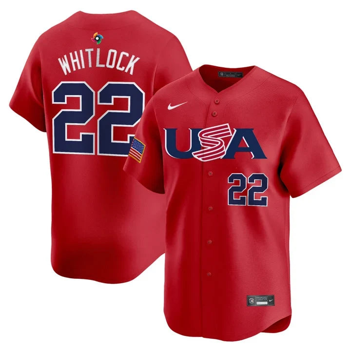 Garrett Whitlock USA Baseball 2026 World Baseball Classic Alternate Stadium Jersey - Red