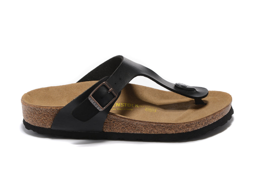 Birkenstock Flip-Flops Black Leather Teacups
