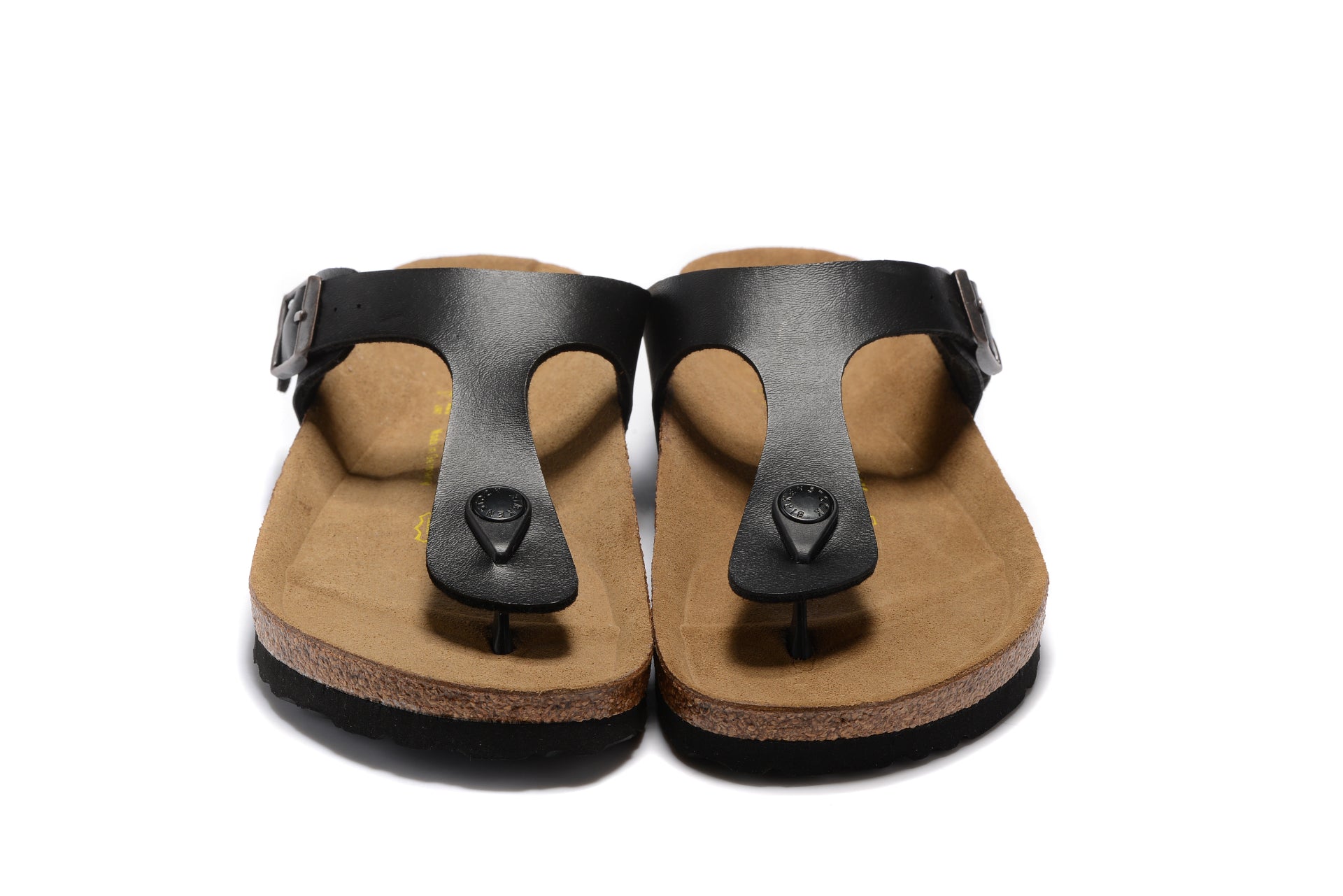 Birkenstock Flip-Flops Black Leather Teacups
