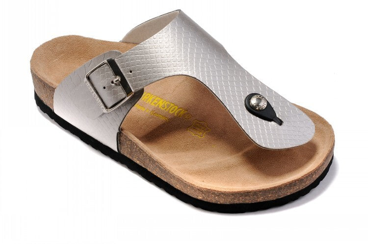 BIRKENSTOCK Gizeh Birko-Flor® Magic Snake Silver (Metallic Crocodile Embossed)