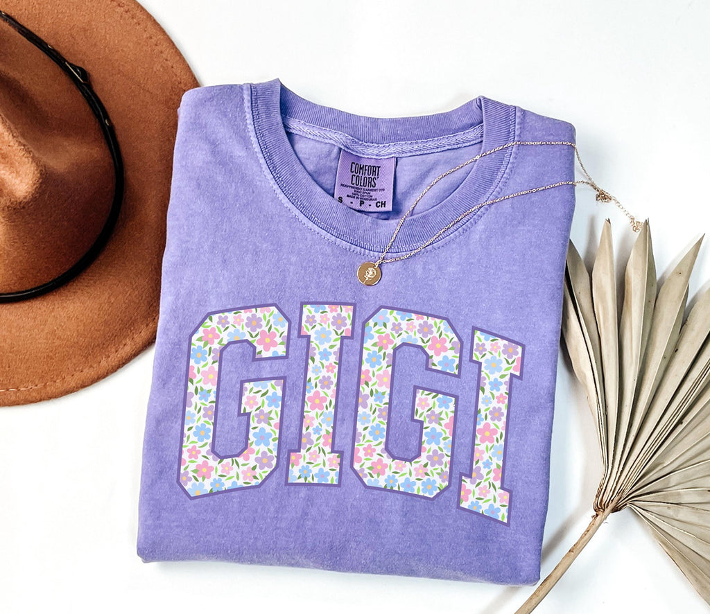 Floral Gigi Shirt, Comfort Colors Gigi Tee, Trendy Grandma Tshirt, Women's Flower Gigi Gift, Spring Pregnancy Reveal, Mother's Day