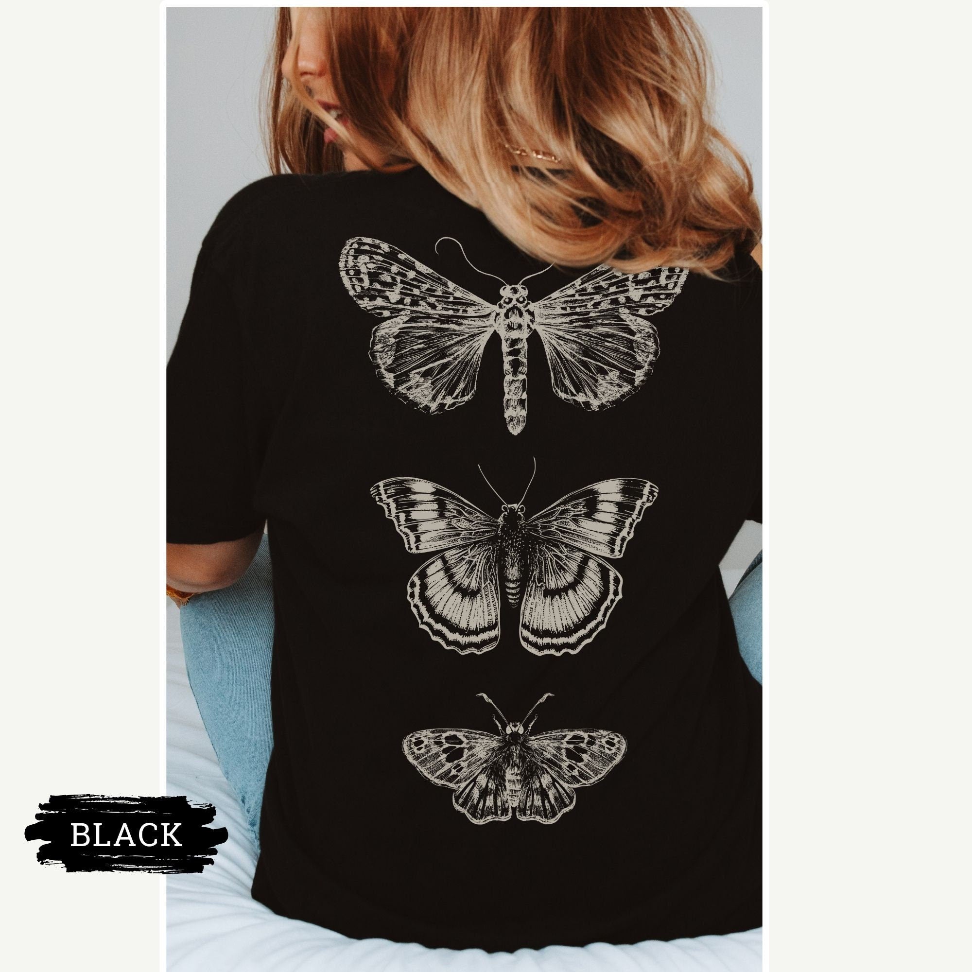 Moth shirt 100 percent cotton comfort colors t-shirt cottagecore tshirt goblincore clothes design on back dark academia boho butterfly shirt