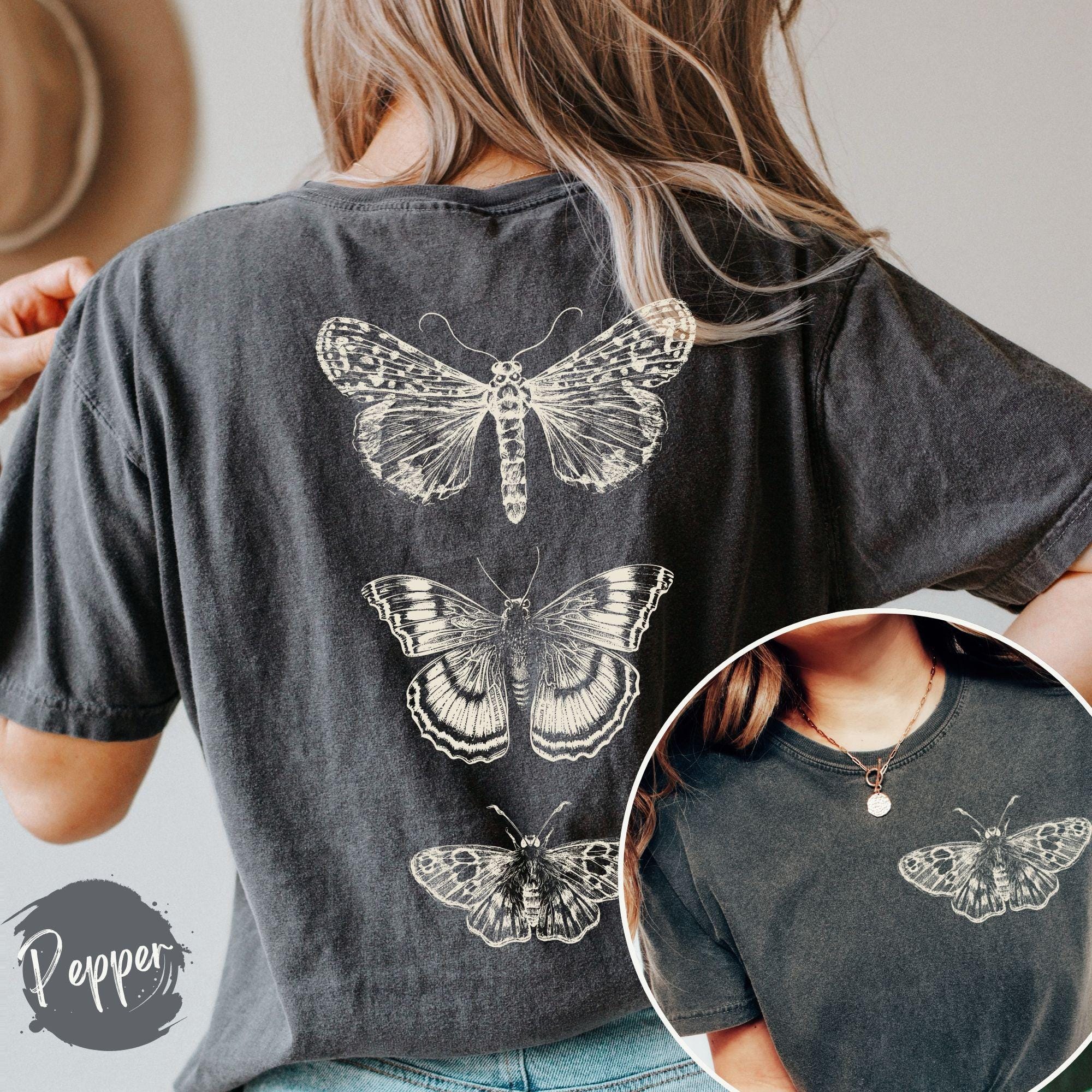 Moth shirt 100 percent cotton comfort colors t-shirt cottagecore tshirt goblincore clothes design on back dark academia boho butterfly shirt