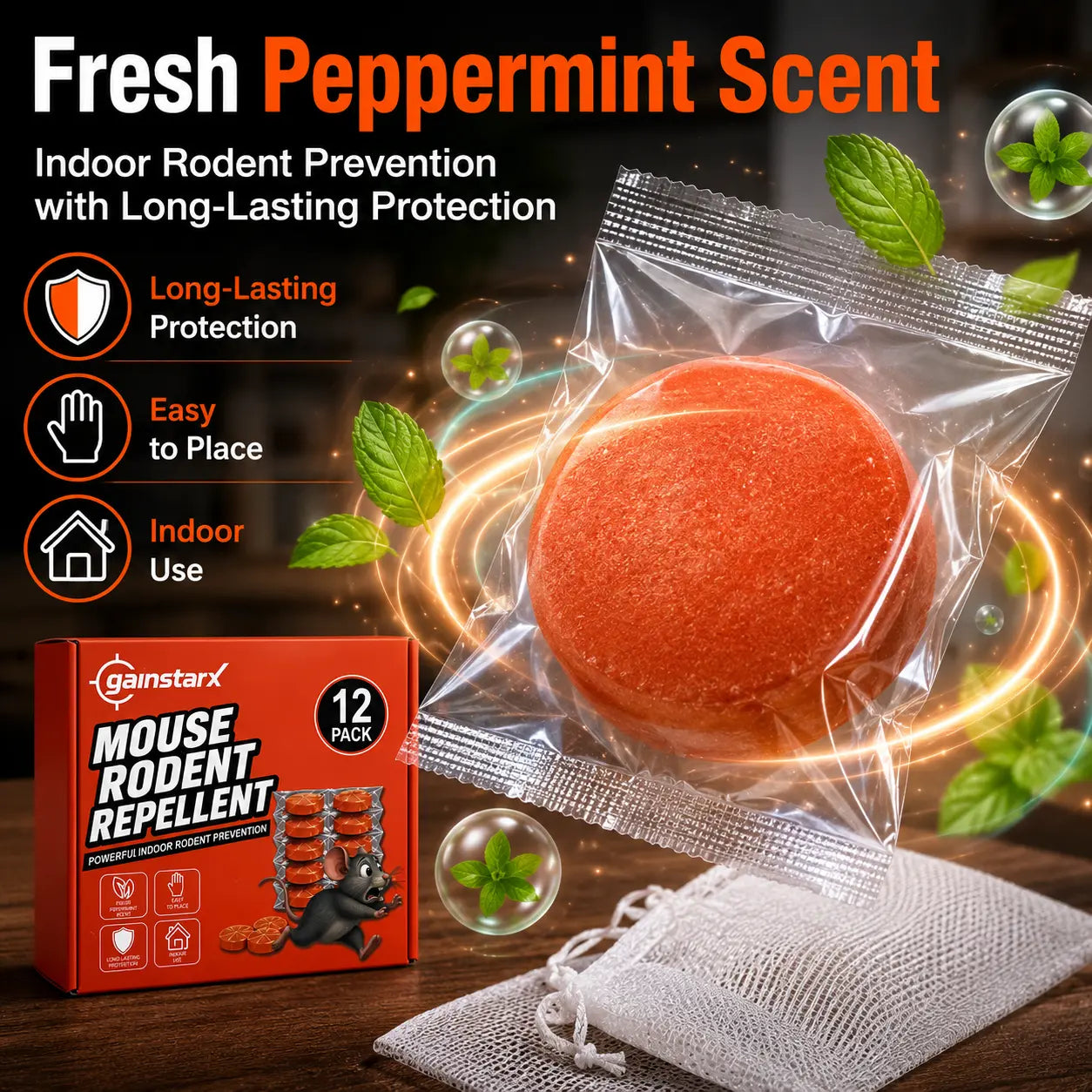 Gainstarx 12 Pack Upgraded Large 25g Each Peppermint Oil Rodent Repellent Balls for Home Kitchen Garage Pantry and Indoor Spaces Mouse and Rat Deterrent