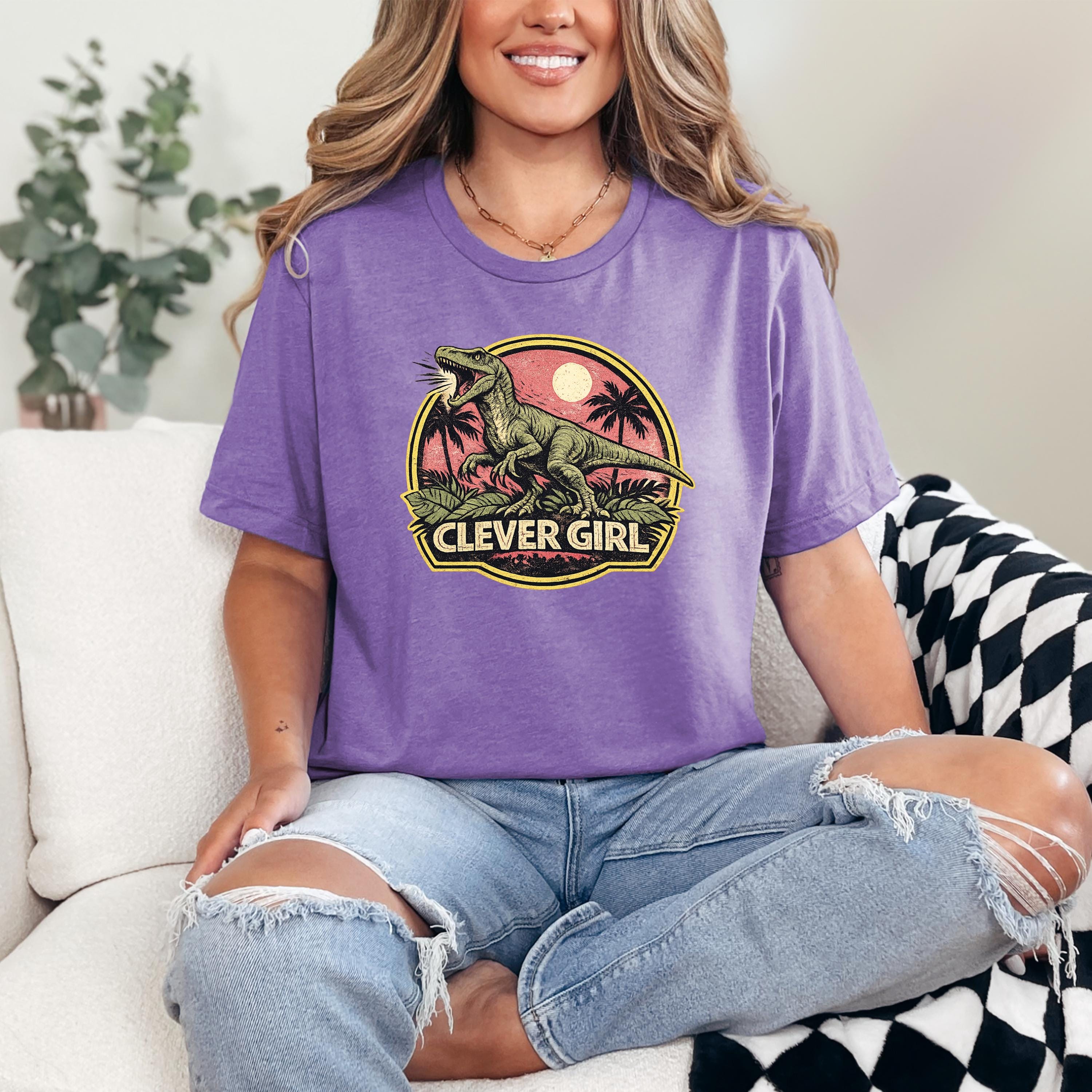 Clever Girl Dinosaur Shirt, Vintage Jurassic Style T-Shirt & Sweatshirt, Funny Dinosaur Graphic Tee, Unisex Adult and Youth | Raptor Shirt