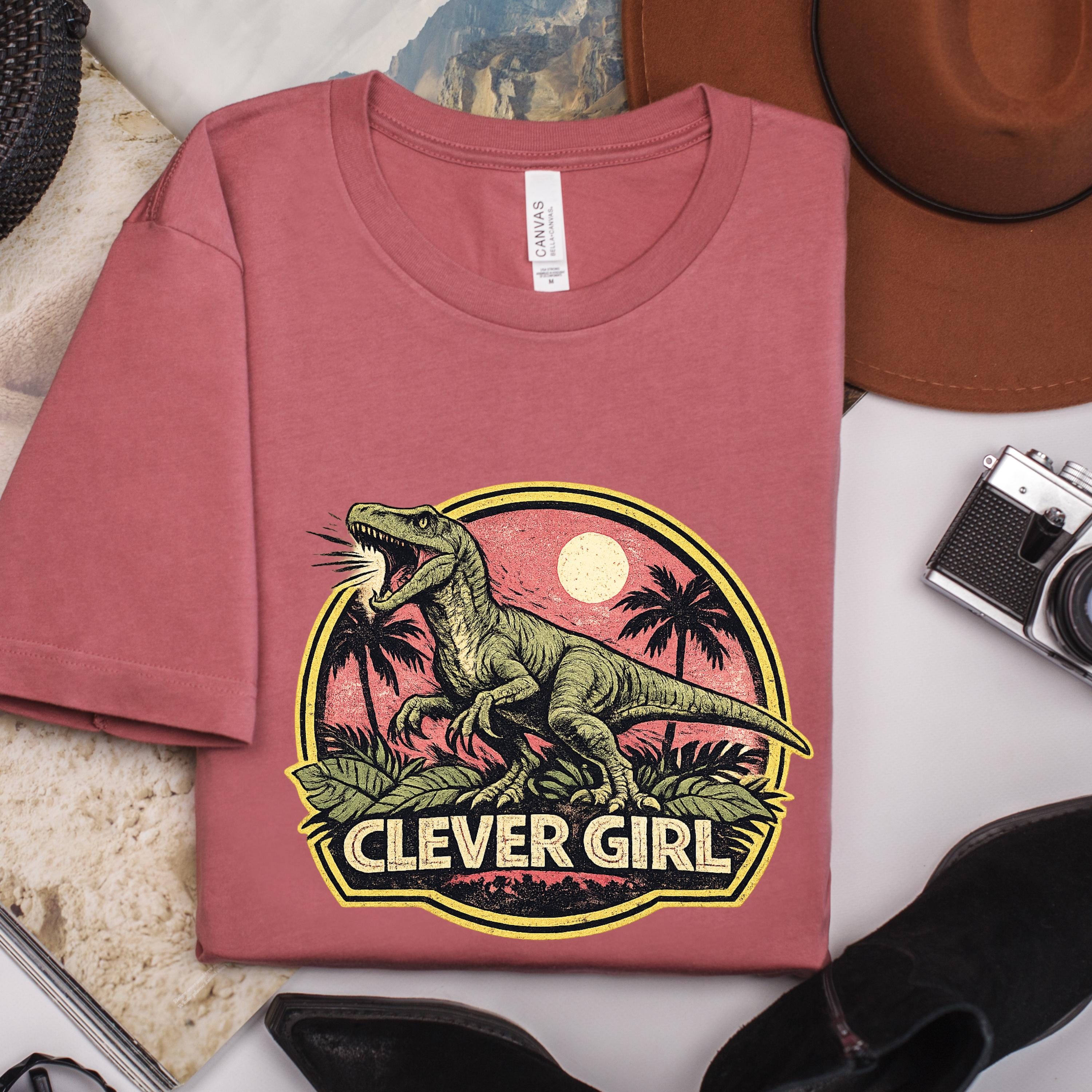 Clever Girl Dinosaur Shirt, Vintage Jurassic Style T-Shirt & Sweatshirt, Funny Dinosaur Graphic Tee, Unisex Adult and Youth | Raptor Shirt