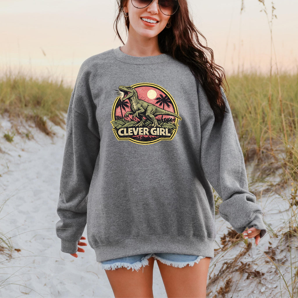 Clever Girl Dinosaur Shirt, Vintage Jurassic Style T-Shirt & Sweatshirt, Funny Dinosaur Graphic Tee, Unisex Adult and Youth | Raptor Shirt